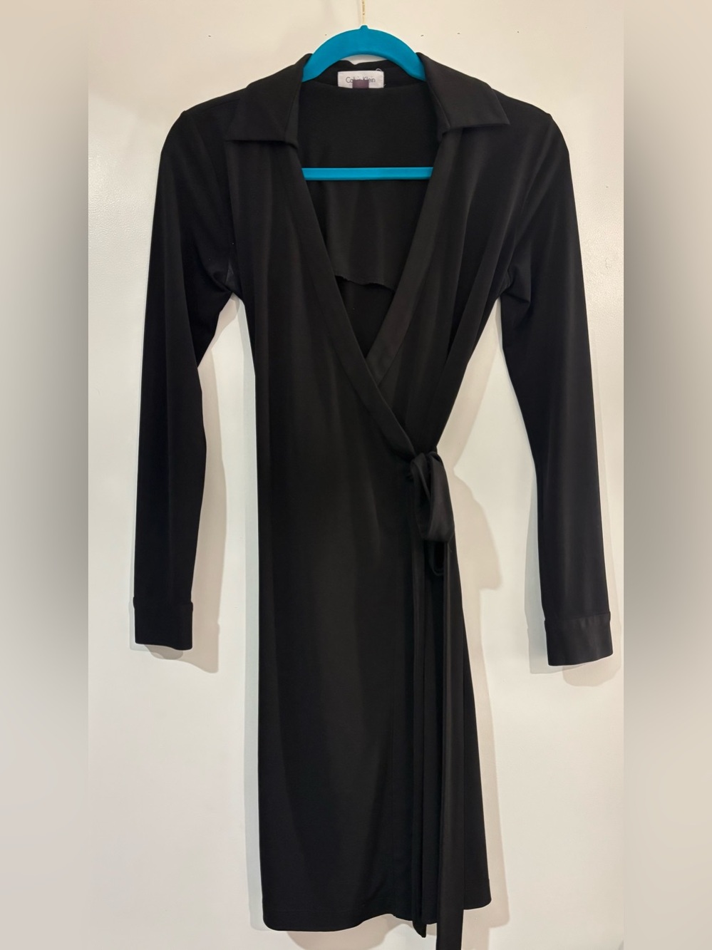 Calvin Klein Black Long Sleeve Wrap Dress with Collar - Picture 2 of 3